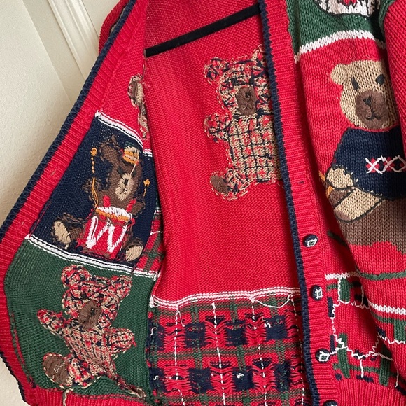 ID Distinction teddy bear and holiday motifs cardigan size small vintage 80’ - Picture 9 of 13